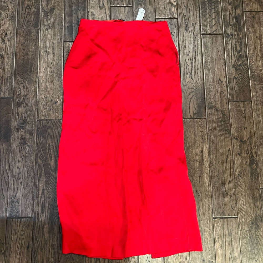 Zara Red Satin Maxi Skirt